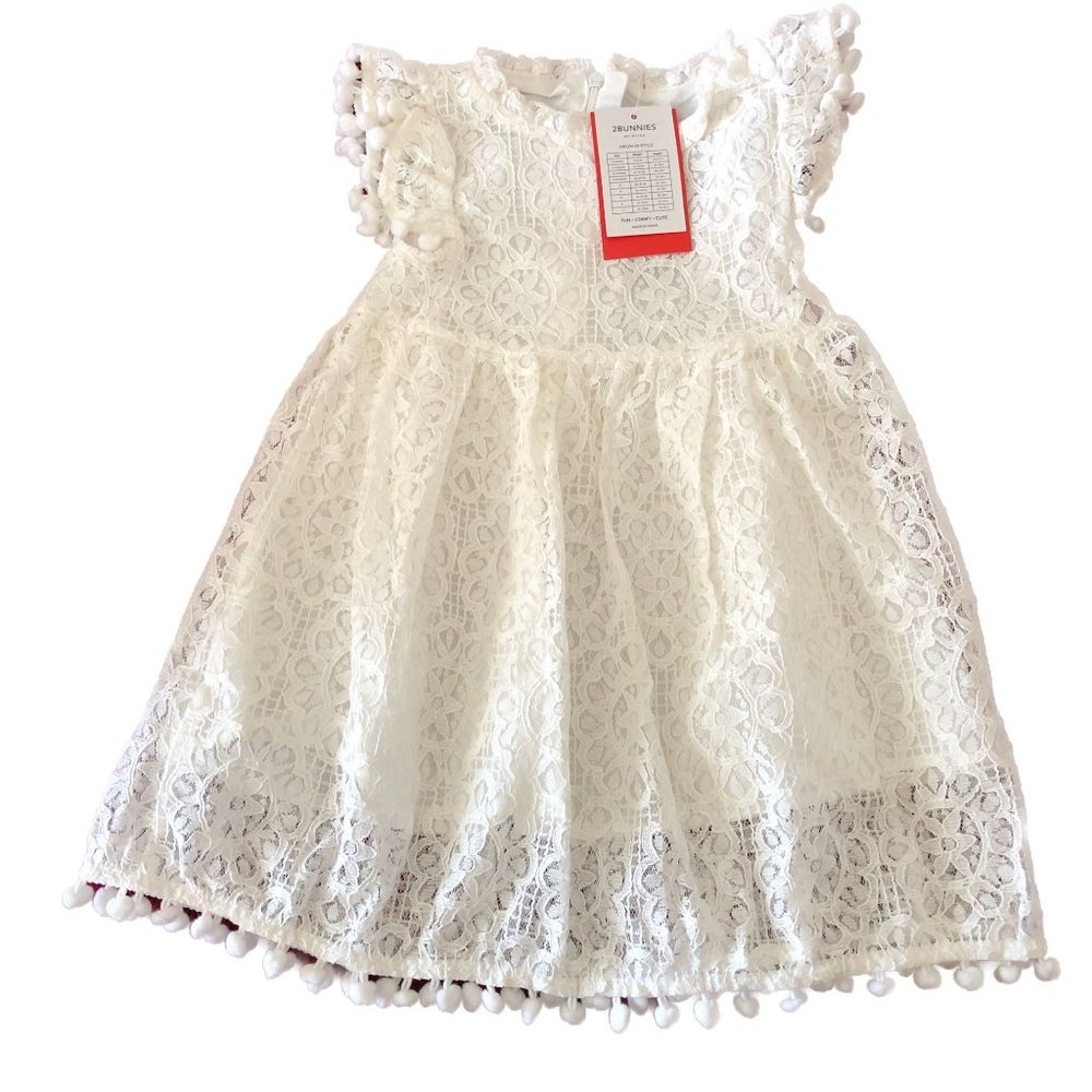 2 Bunnies Ivory Dress Vintage Sunflower Lace Design Cottagecore Size 3T
